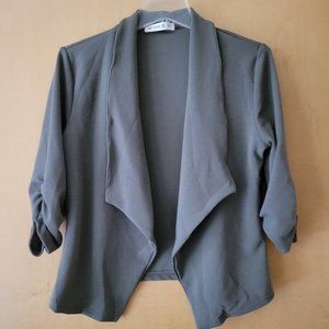 Doublju Women's Casual Work 3/4 Sleeve Open Front Blazer Jacket